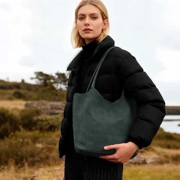 Large Suede Bucket Tote Bag for Women, 2025 Fall Slouchy Vegan Leather Shoulder